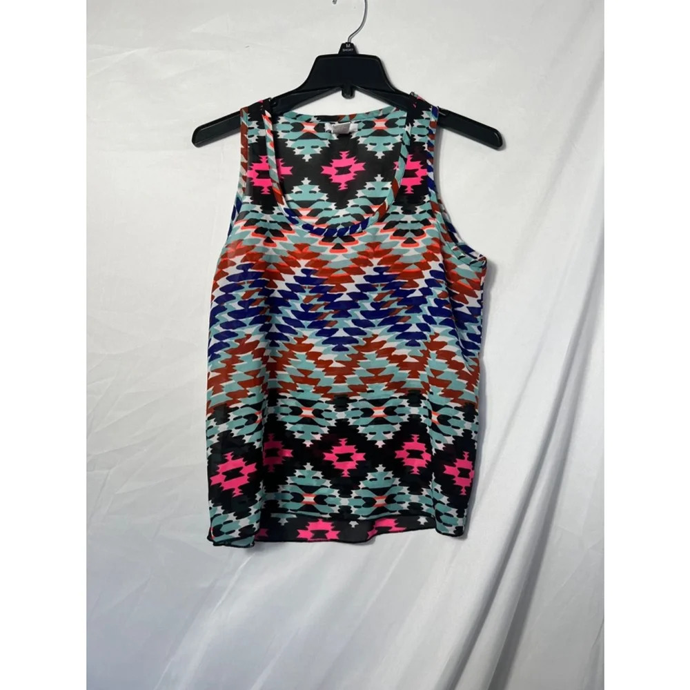 Delia*s Womens Large Geometric Tribal Print Chiffon Scoop Neck Tank Top Boho
